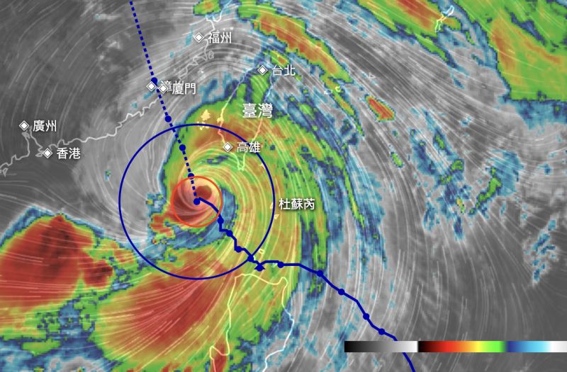 ▲杜蘇芮颱風今早移動速度較緩慢，台南、高雄等地風雨不明顯，讓部分民眾對颱風假的實施感到疑惑。（圖／翻攝NCDR）