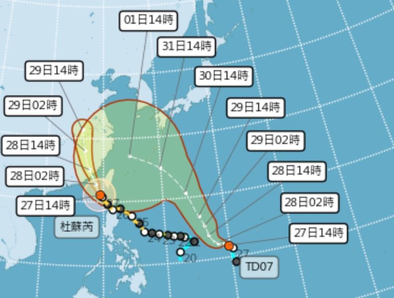 ▲今年第6颱風「卡努」可能緊接著杜蘇芮颱風影響後生成，是否影響台灣天氣還有待觀察。（圖／翻攝中央氣象局官網）