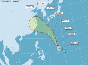▲今（28）日清晨，東南方2000公里海面上的卡努颱風已生成，未來將往北北西方向前進。（圖／中央氣象局官網）