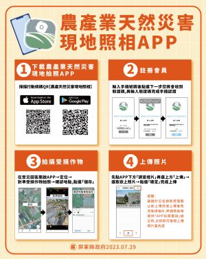 ▲農產業天然災害現地照相APP，簡單四步驟即可完成災害申報。（圖／屏縣府提供）