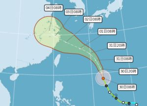 卡努颱風明天轉中颱！最新「預測路徑」出爐　今慎防午後大雷雨
