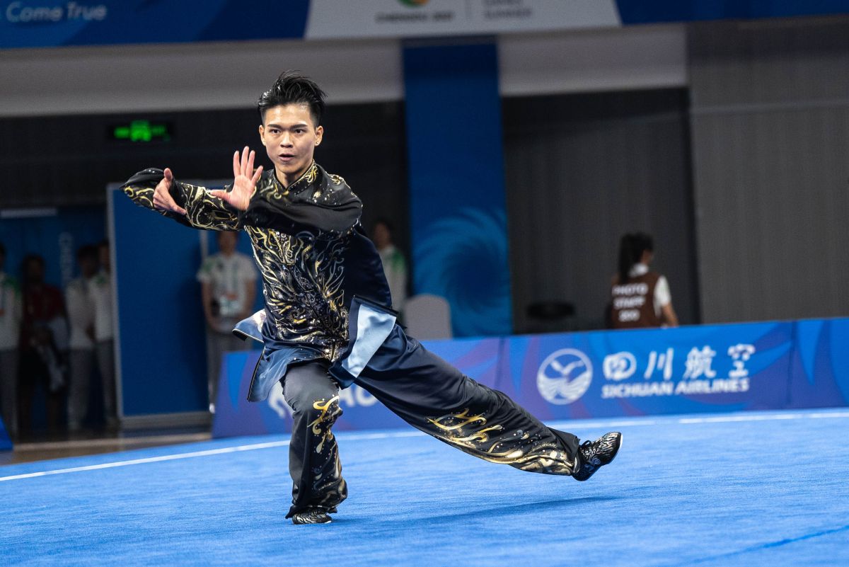 ▲孫家閎以矯健身手，高水準表現摘下武術太極拳金牌，也是本屆世大運中華隊第1金。體育署提供