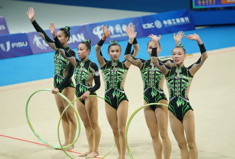 ▲中華韻律體操代表隊在成都世大運傳回捷報，在3帶2球的團體賽中，我國女將們以24.750的高分奪銅。（圖／大專體總提供）