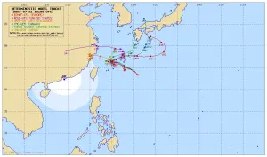 ▲卡努颱風未來將出現滯留打轉的情況，因此各國對颱風路徑的預測差異極大。（圖／翻攝網路）