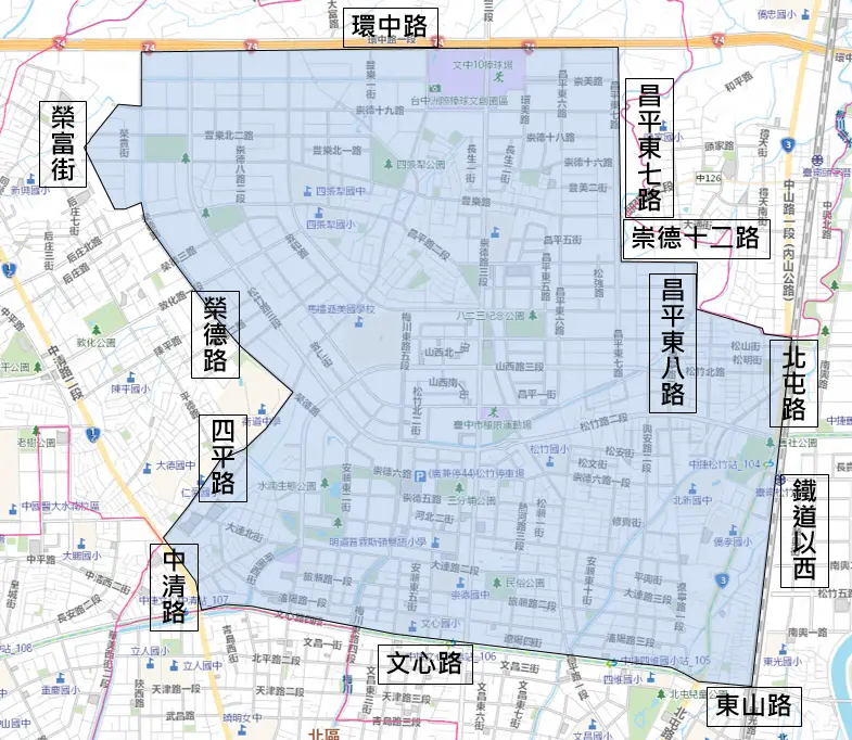 ▲台中停水範圍：藍色區塊(圖／經發局提供2023.8.1)