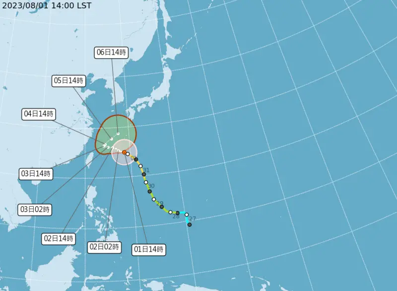 ▲卡努颱風持續靠近台灣，中央氣象局今晚8時30分發布海上颱風警報，並說明颱風最新動態、預測路徑。（圖／中央氣象局）
