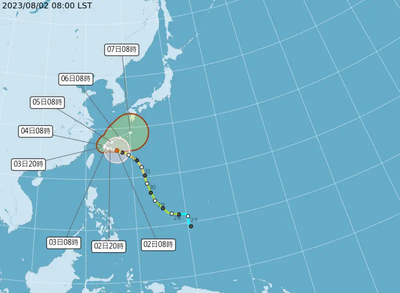 ▲中度颱風卡努緩慢逼近，中央氣象局估計最快今天下午發布海上陸上颱風警報。（圖／氣象局）