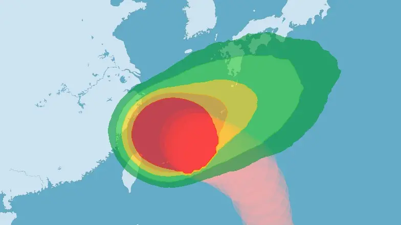 ▲卡努颱風2日17:30發布海上陸上颱風警報，「台北市、新北市、基隆市、宜蘭市」宣布3日放颱風假，全台停班停課最新通知一次看。（圖／中央氣象局）