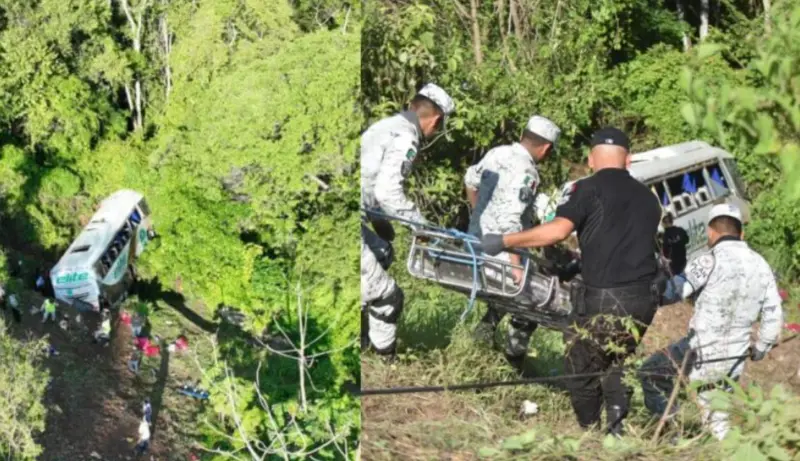 ▲墨西哥西部沿海納耶瑞州（Nayarit）的官員表示，3日凌晨當地發生一起巴士墜谷事故，造成至少15人喪命，還有21人受傷。（圖／翻攝自TV Azteca）