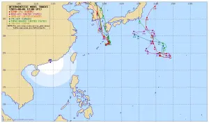 ▲卡努颱風還在影響日本，後面準備生成的「蘭恩颱風」預計也會往日本靠近，對台灣並無影響。（圖／翻攝Typhoon2000）