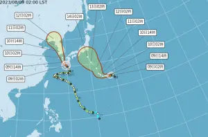 ▲目前在西太平洋的2個颱風對台灣皆無影響，但近期要前往日韓兩國的民眾需多加留意。（圖／翻攝中央氣象局官網）