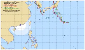 ▲卡努颱風和蘭恩颱風路徑並不會互相影響，但蘭恩颱風後續的不確定性較大，前往日韓兩國的民眾一定要特別小心。（圖／翻攝Typhoon2000）