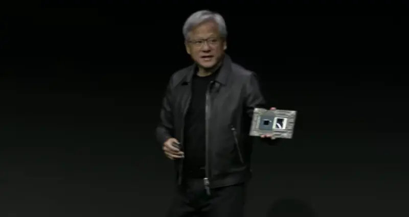 ▲輝達(NVIDIA)創辦人黃仁勳，宣布推出新一代 GH200 超級晶片平台。（圖／翻攝自NVIDIA Keynote at SIGGRAPH 2023）
