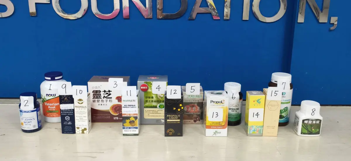 ▲消基會抽查市售15件蜂膠、靈芝等保健食品，進行一級致癌物多環芳香烴化合物四品項（PAH4）檢測，今（11）公開檢測結果。（圖／消基會提供）