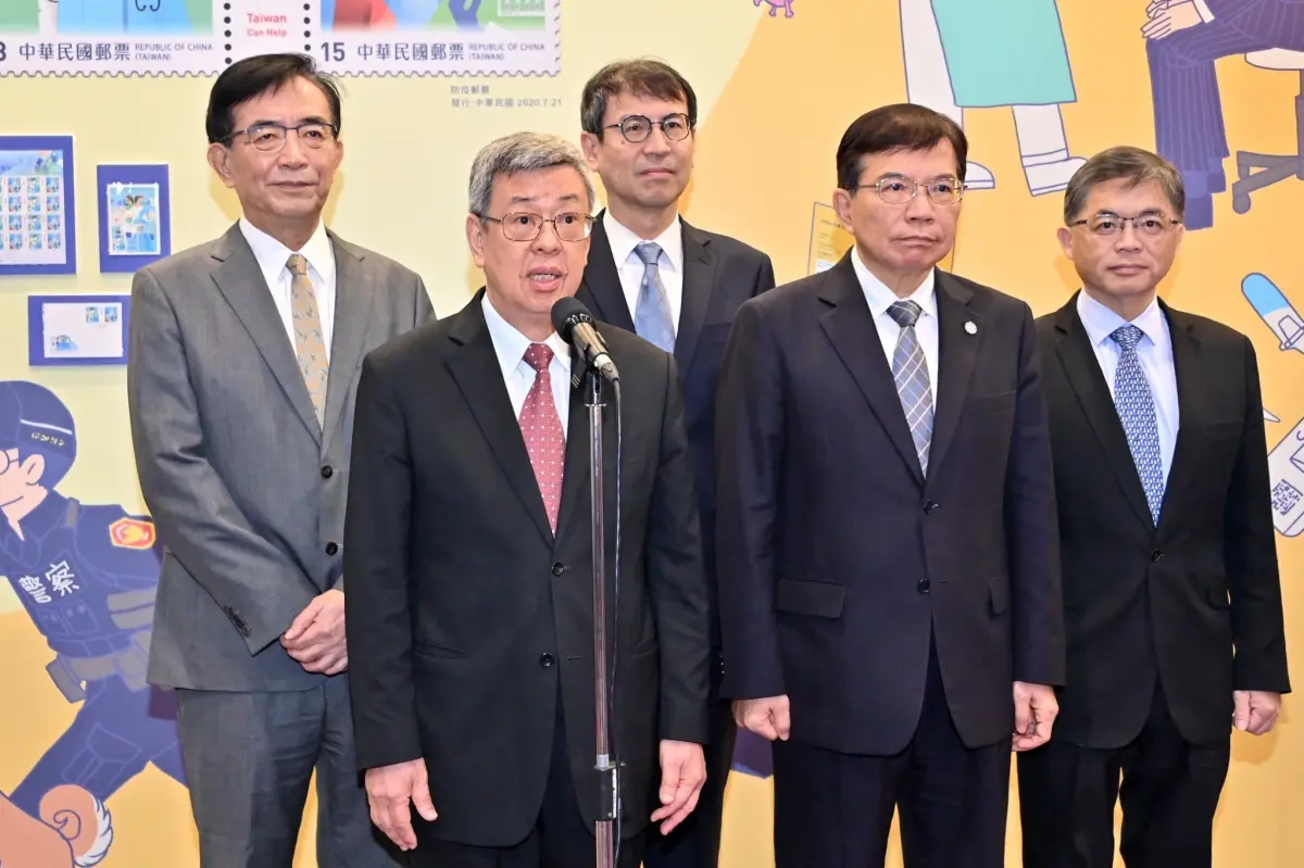 ▲陳建仁今出席「台北2023第39屆亞洲國際郵展開幕典禮」，並接受媒體訪問。（圖／行政院提供）