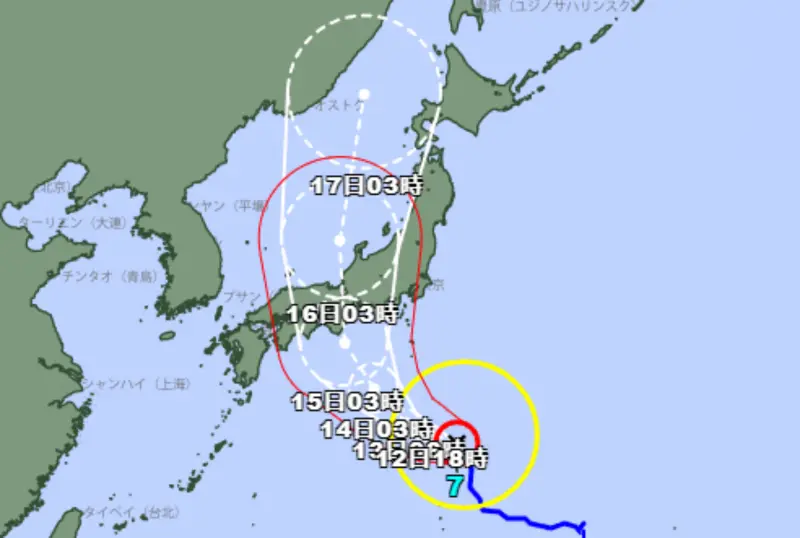 ▲蘭恩颱風預計將在盂蘭盆節假期時登陸日本、貫穿本州。(圖/擷取自日本氣象廳)