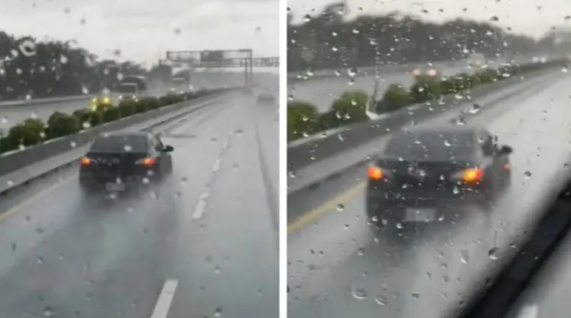 ▲下大雨開在高速公路上可以看到有些人會打「雙黃燈」。（圖/爆廢公社公開版）