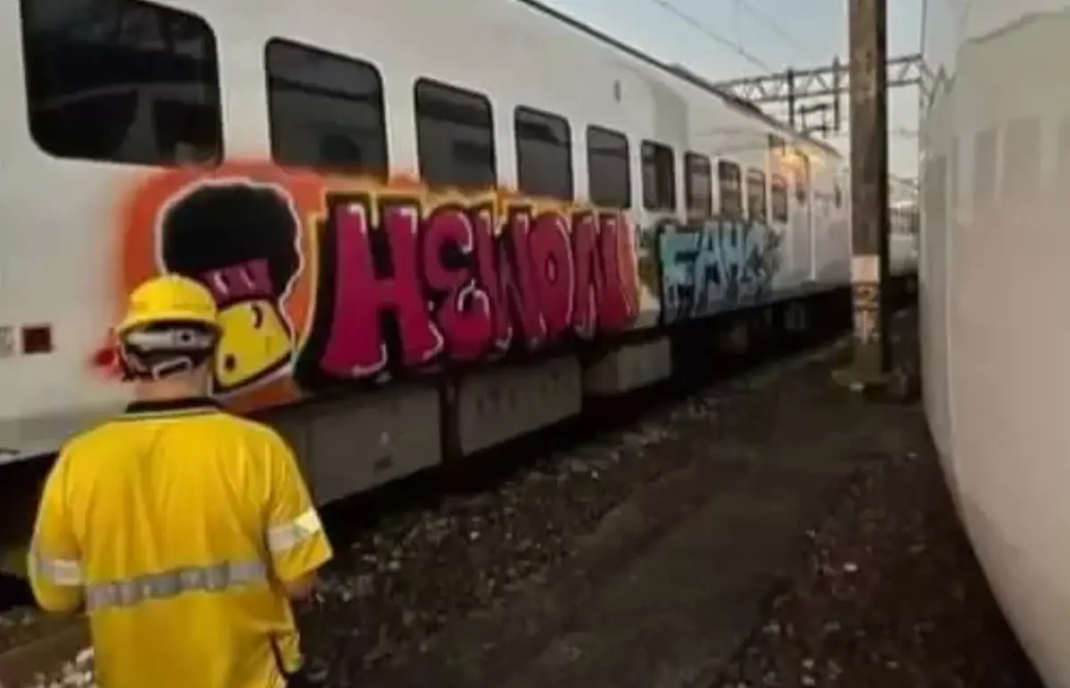 ▲台鐵新自強號EMU3000，日前慘遭噴漆塗鴉。（圖／民眾提供）  