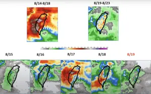 ▲週四各地是本週將與最劇烈的時間點，全台都要防雷雨，苗栗、台中及彰化有較大雨勢。（圖／賈新興YouTube）