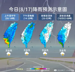 ▲氣象局提醒，中南部地區降雨空檔少，今日務必嚴防豪雨，北台灣在中午過後對流也會漸漸發展起來，民眾絕不可掉以輕心。（圖／中央氣象局提供）