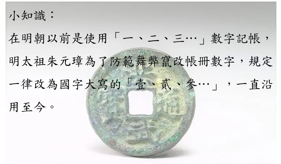 ▲為何到銀行臨櫃存、匯及提款填單要用「大寫」，央行解惑，原來與明太祖朱元璋有關，而且是為了防弊。（圖／擷取自央行臉書）