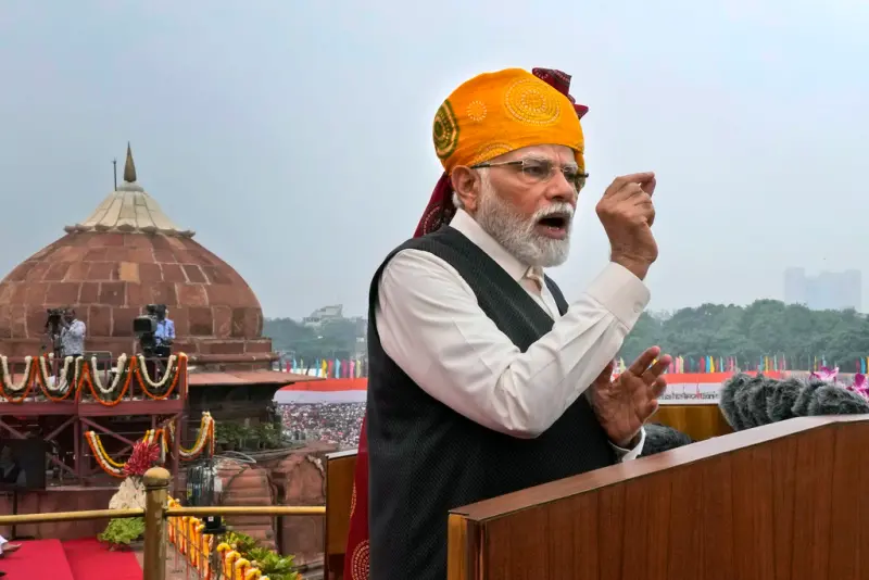 ▲印度總理莫迪（Narendra Modi）在8月15日印度獨立節發表演說時表示，印度將在5年內躋身全球前3大經濟體之列。（圖／美聯社／達志影像）