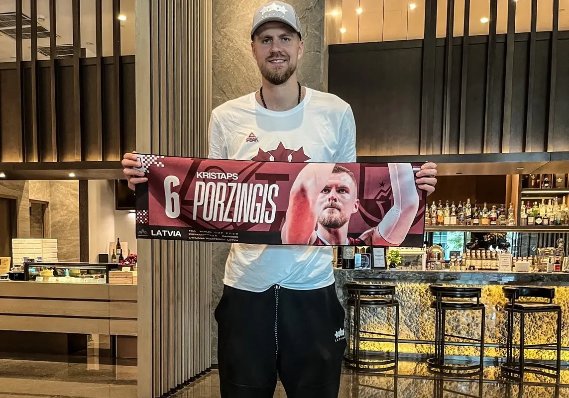▲拉脫維亞球星Kristaps Porzingis因傷勢退出本屆世界盃，雖不在國家隊陣容當中，但他仍會以隨隊方式來台為拉脫維亞男籃加油。（圖／T1提供）