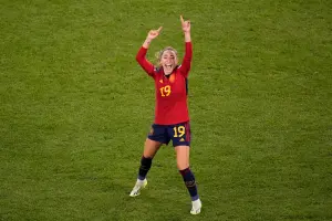▲西班牙女將Olga Carmona進球後熱情跳舞，迎接勝利。（圖／美聯社／達志影像）