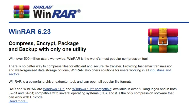 ▲解壓縮軟體WinRAR日前發現有重大資安漏洞，近期官方進行更新。（圖／WinRAR網站）