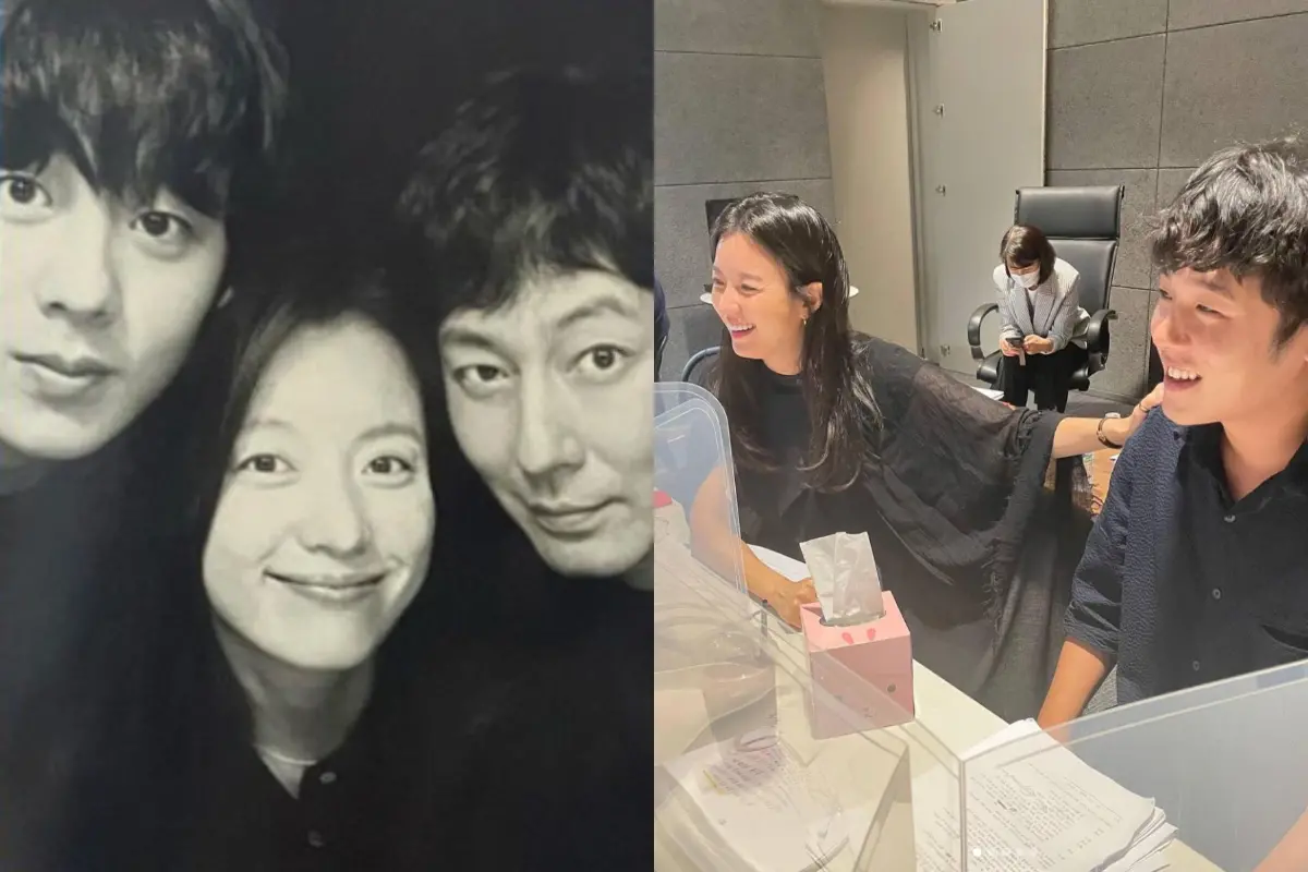 ▲李正河（左圖左）在Disney+原創韓劇《MOVING異能》中飾演韓孝周（左圖中）及趙寅成（左圖右）的兒子，和韓孝周戲裡戲外都情同母子。 （圖／翻攝自韓孝周IG）