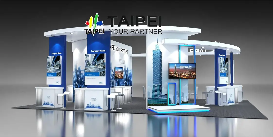 ▲臺北市政府產業發展局率領北市企業拓銷新南向市場，以「臺北主題館」參加2023年「馬來西亞臺灣形象展」，展出優勢產業與城市形象。台北主題館示意圖。（圖／外貿協會提供）