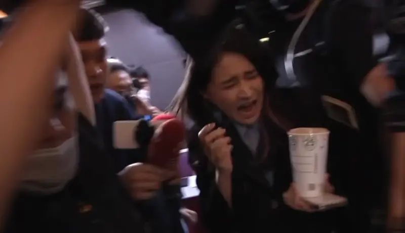 ▲民進黨立委賴品妤指控中天記者推倒他,還她跌倒。(圖/截圖自影片)