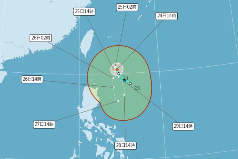 ▲今年第9號颱風「蘇拉」今（24）日下午生成，預計在下週二、下週三開始影響台灣天氣。（圖／中央氣象局提供）