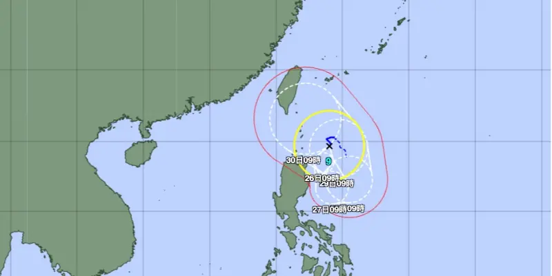 ▲日本氣象廳預估蘇拉颱風走向；而歐洲模式預估有近5成機率從花蓮登陸。（圖／翻攝自日本氣象廳）