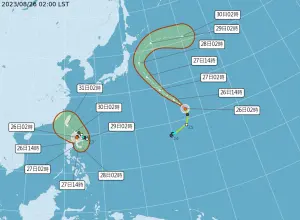▲蘇拉颱風禮拜天之前會稍微往南方遠離，禮拜天到禮拜一會逐漸北轉靠近台灣。（圖／翻攝自中央氣象局）