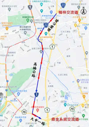 ▲國1路段封閉改道路線。（圖／高雄市交通局提供）