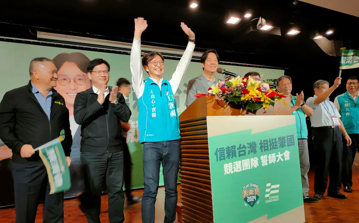 ▲賴清德到台中參加民進黨新人江肇國的造勢活動。（圖／記者柳榮俊攝，2023.08.26）