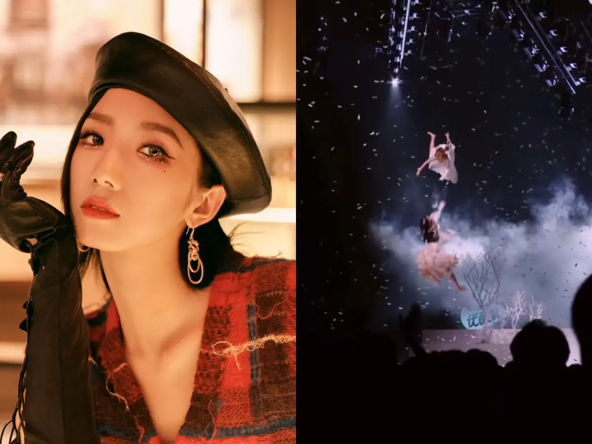 ▲孟美岐曾爆小三黑歷史，近日在陸綜《舞台2023》沒吊鋼絲從4.3米高空墜落又掀議論。（圖／翻攝孟美岐微博）