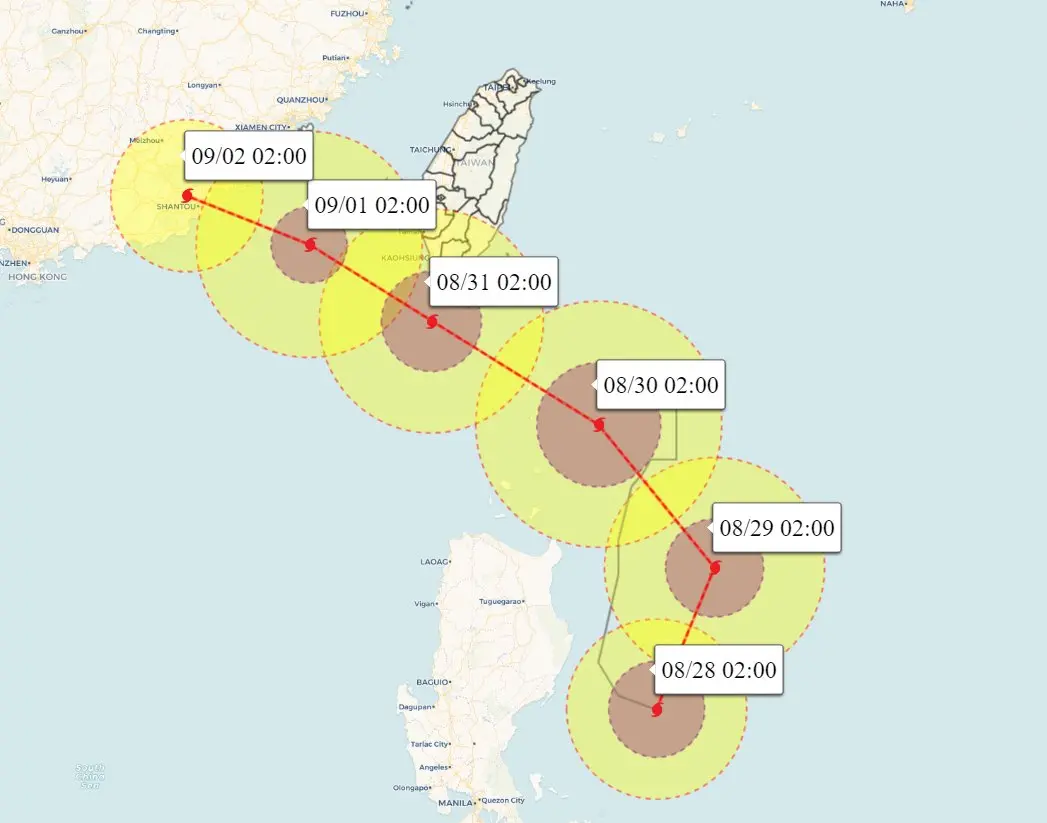 ▲今年第9號颱風蘇拉路徑不斷修正，未來將轉往台灣南端前進，影響南台灣地區較多。（圖/氣象達人彭啟明臉書）