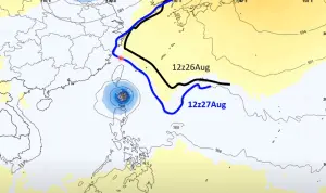 ▲賈新興說明，太平洋高壓勢力在過去一天快速增強，讓蘇拉颱風整體路徑被往南壓。（圖／賈新興YouTube）