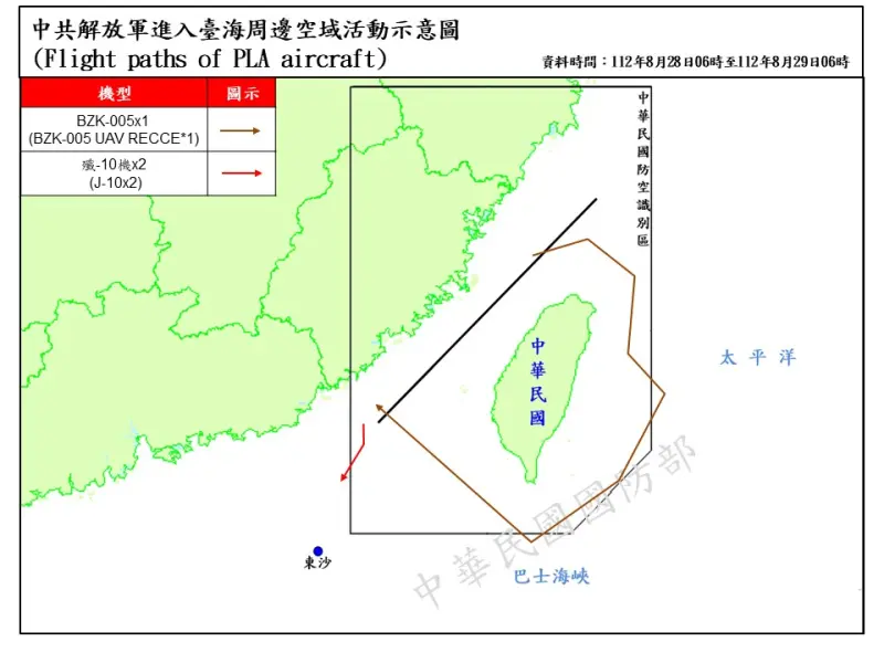 ▲空軍公布「中共解放軍進入台海周邊示意圖」。(圖/國防部提供)