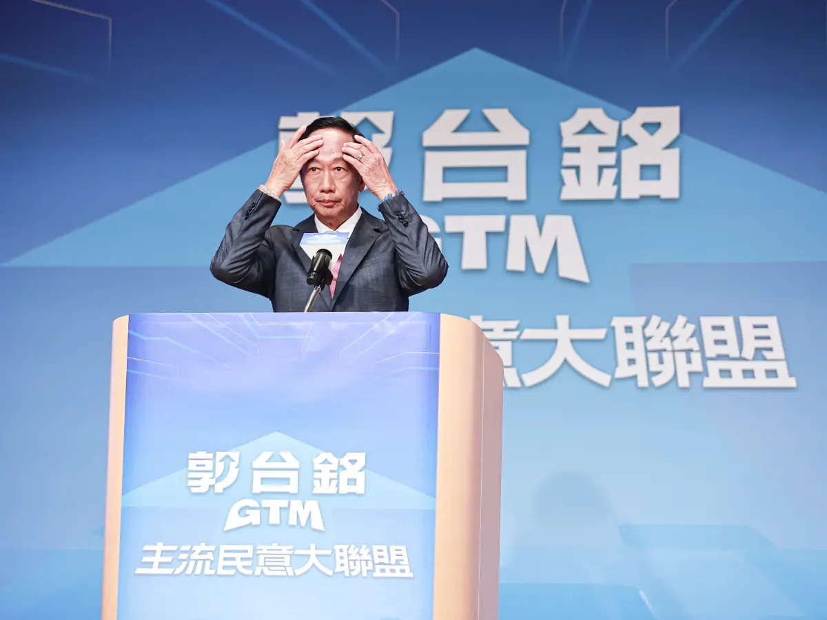 ▲鴻海集團創辦人郭台銘調侃記者「沒有保持《聯合早報》在新加坡的風格」。（圖／記者葉政勳攝，2023.08.28）