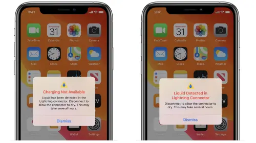 ▲iPhone 或是 Lightning 連接器偵測到水分時，手機會無法充電，如果繼續充電恐怕會讓手機永久損壞。（圖／翻攝蘋果官網）