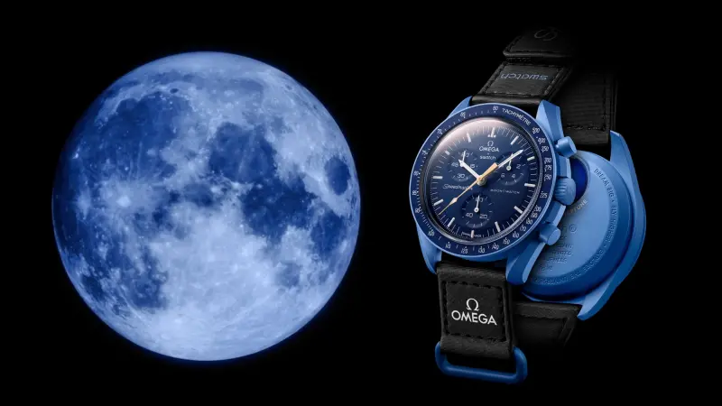 ▲全球造成搶購收藏熱潮的Swatch聯名OMEGA登月錶MoonSwatch，以升級版致敬Blue Moon，開賣「超級藍月特別版」，在台北101店及西門町形象店引爆排隊人潮。（圖／翻攝自swatch_tw IG）