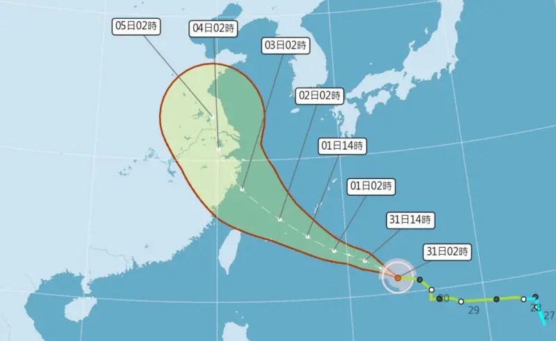 ▲目前位於台灣東方海面的海葵颱風，在蘇拉遠離後，最近有路徑偏西的情況，有可能在明日威脅台灣北部海域。（圖／翻攝中央氣象局官網）