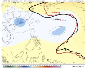 ▲太平洋高壓的快速增強，讓海葵颱風路徑持續往西調整，也距離台灣較近。（圖／賈新興YouTube）