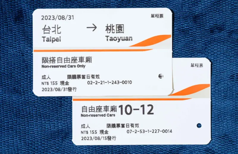 ▲高鐵自由座票將從9月開始變更為新版的樣式,上方少了「自由座第10到12節車廂」字樣。(圖/台灣高鐵)