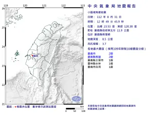 ▲今（31）日下午12時49分，嘉義新港發生芮氏規模3.7地震。（圖／中央氣象局提供）