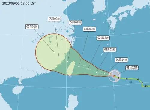 ▲海葵颱風路徑南修，目前預測颱風中心將穿越台灣！（圖/中央氣象局提供）