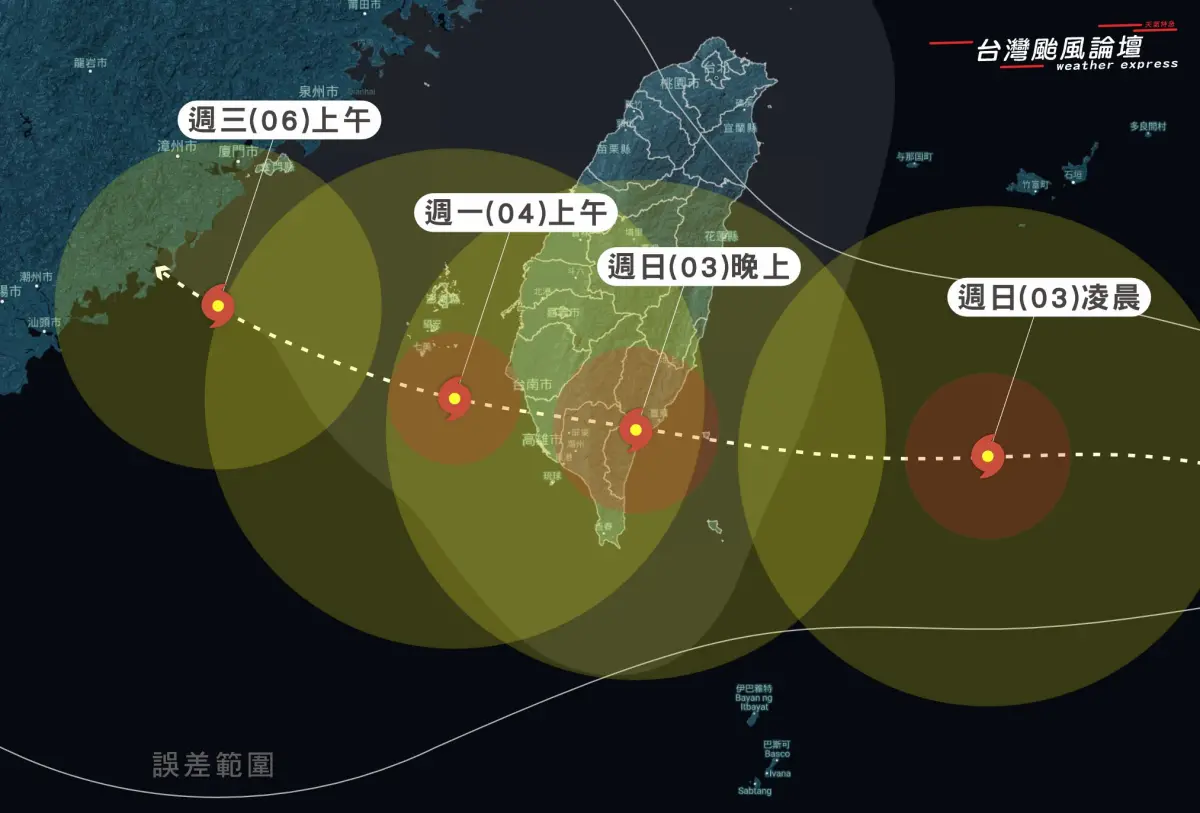 ▲ 海葵颱風預計週日晚上登陸花蓮至恆春之間機率極高。（圖／翻攝自「台灣颱風論壇｜天氣特急」）